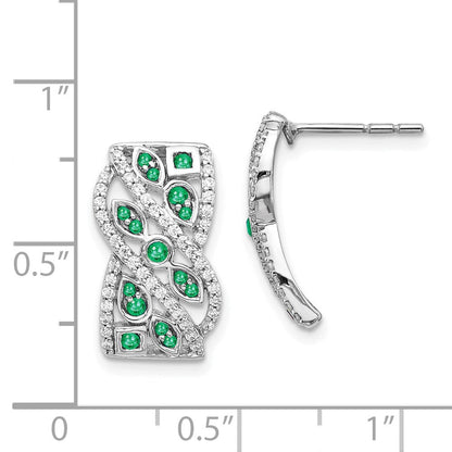 14K Weißgold Ohrringe mit echten Diamanten und Smaragden, ausgefallenes Design