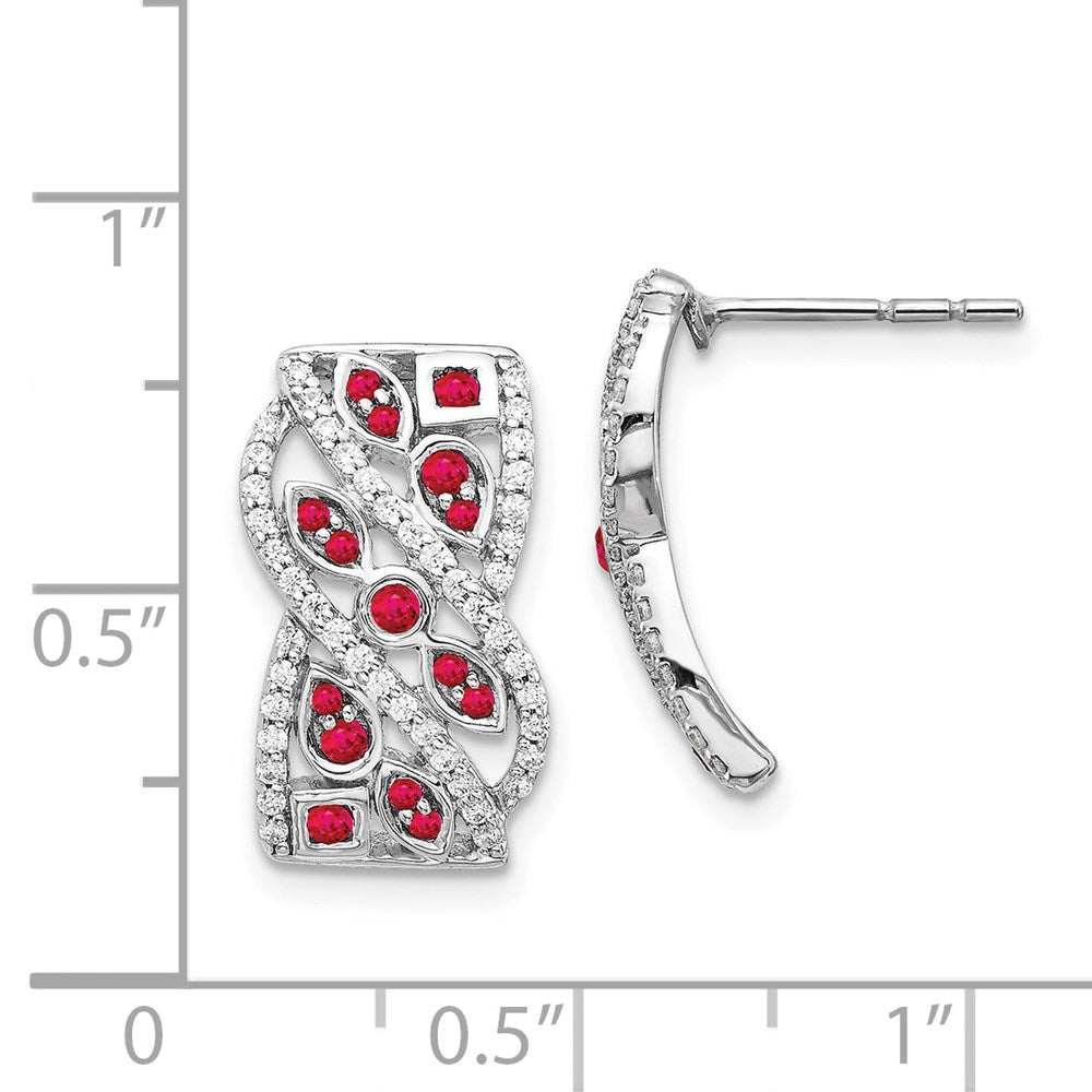 14K Weißgold Ohrringe mit echten Diamanten und Rubinen, Fancy-Design