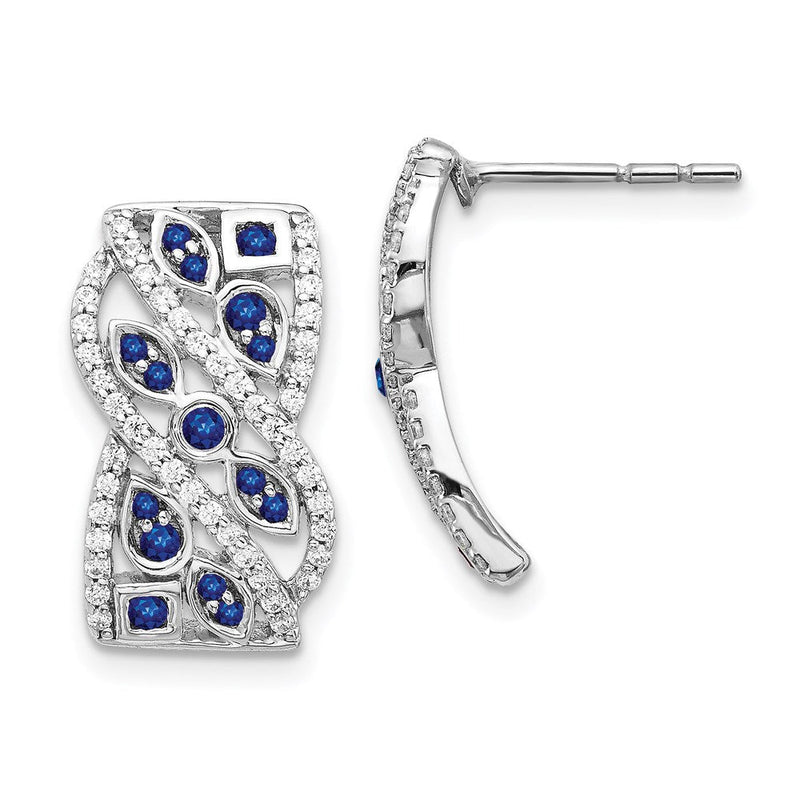 14K Weißgold Ohrringe mit echten Diamanten und Saphiren, Fancy-Design