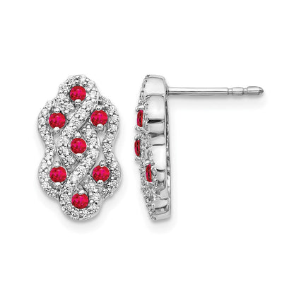 14K Weißgold Diamant- und Rubin-Ohrringe, Fancy