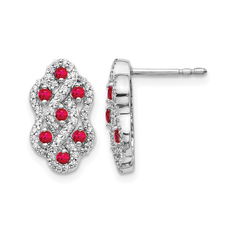 14K Weißgold Diamant- und Rubin-Ohrringe, Fancy