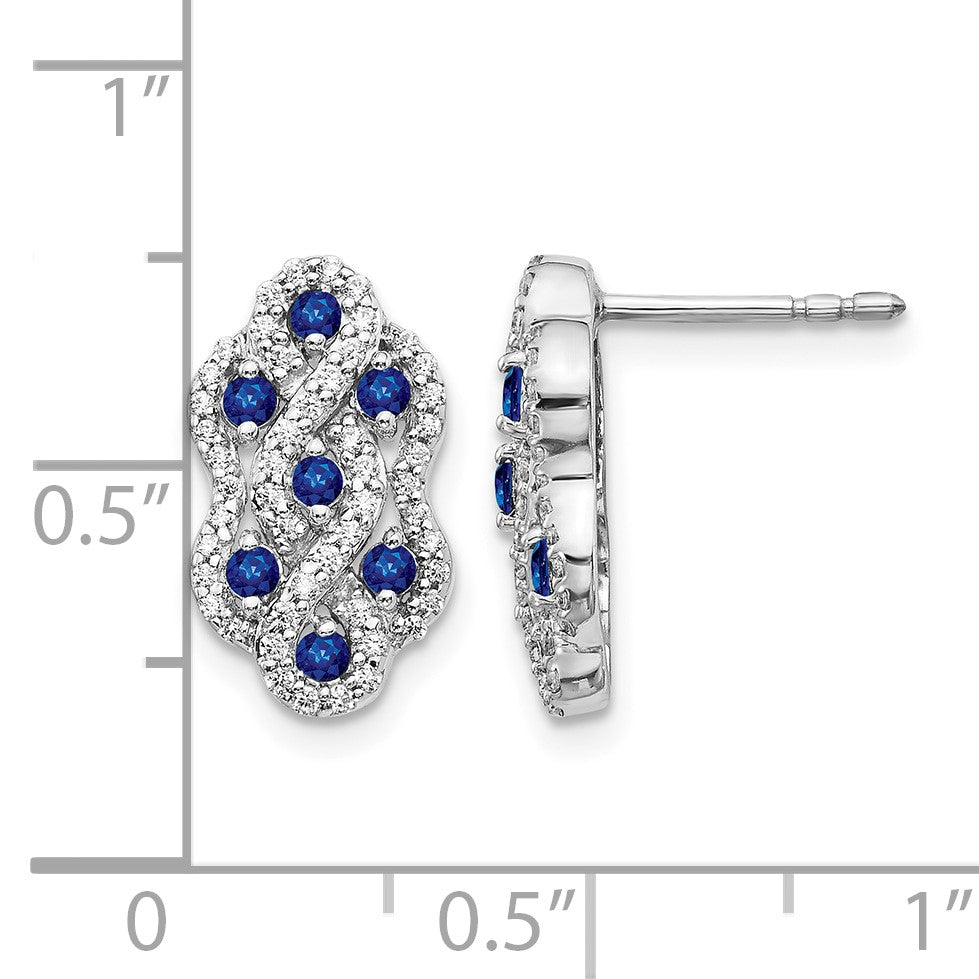 14K Weissgold Ohrringe mit echten Diamanten und Saphiren, Fancy