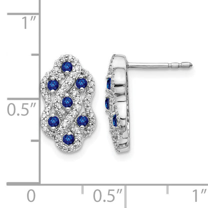 14K Weissgold Ohrringe mit echten Diamanten und Saphiren, Fancy