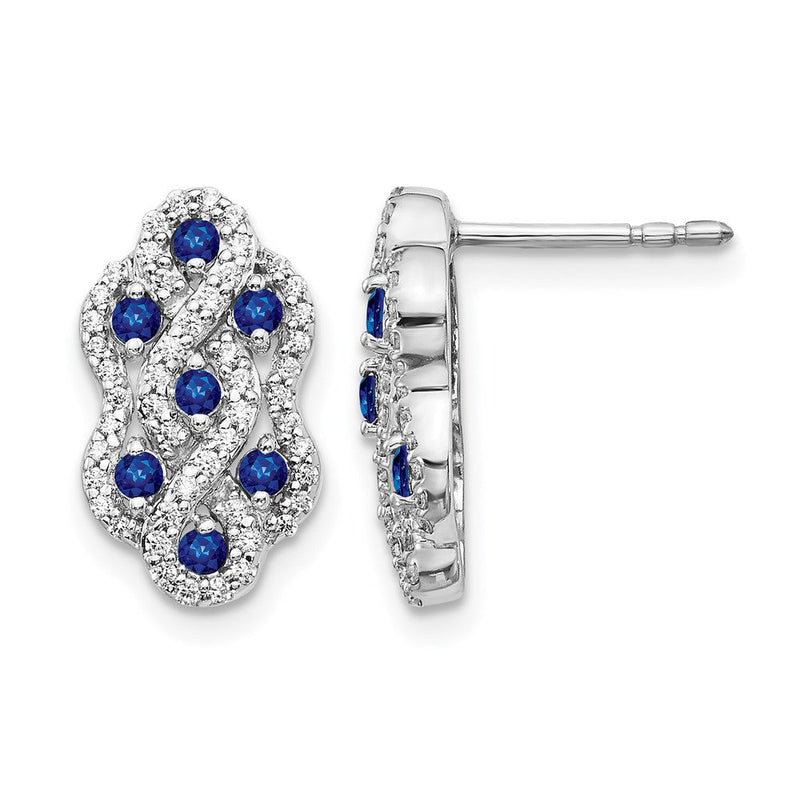 14K Weissgold Ohrringe mit echten Diamanten und Saphiren, Fancy