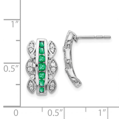 14K Weißgold Ohrringe mit echten Diamanten und Smaragden, Fantasie-Design
