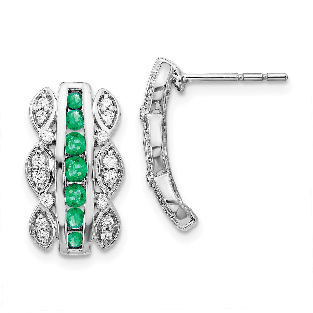 14K Weißgold Ohrringe mit echten Diamanten und Smaragden, Fantasie-Design