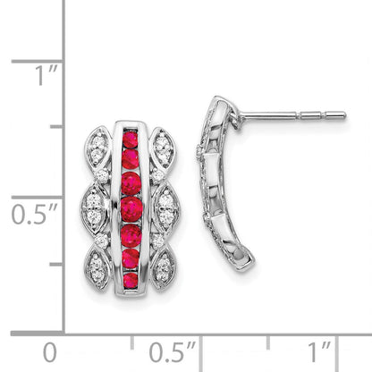 14K Weißgold Diamant- und Rubin-Ohrringe in Fantasie-Design