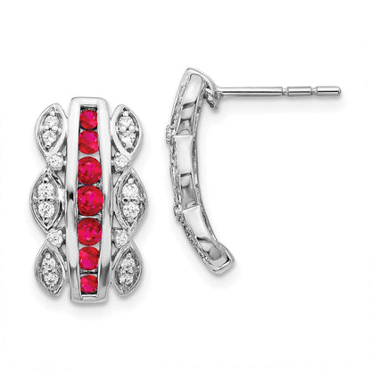 14K Weißgold Diamant- und Rubin-Ohrringe in Fantasie-Design