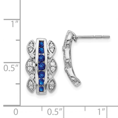 14K Weißgold Ohrringe mit echten Diamanten und Saphiren, Fantasie-Design