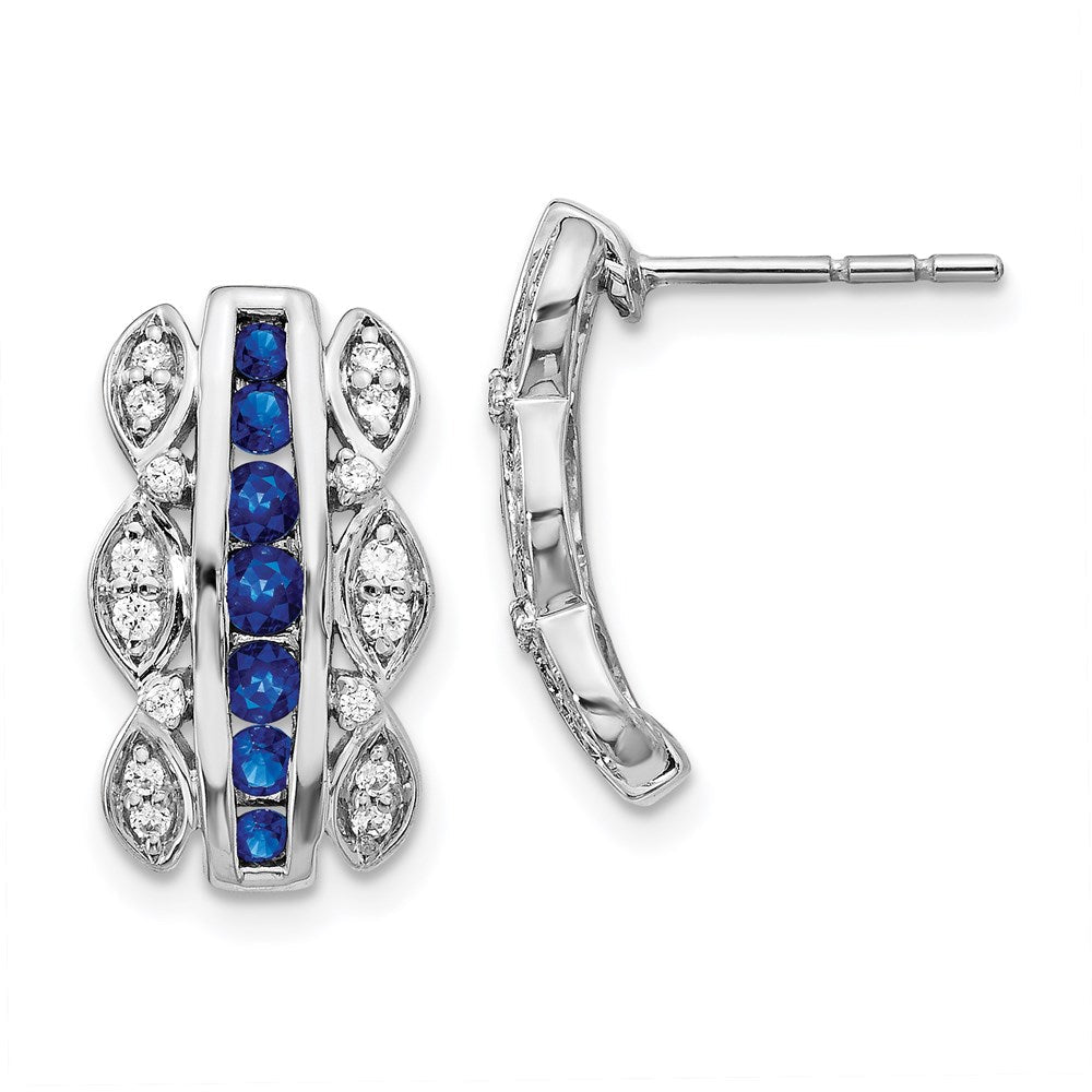 14K Weißgold Ohrringe mit echten Diamanten und Saphiren, Fantasie-Design
