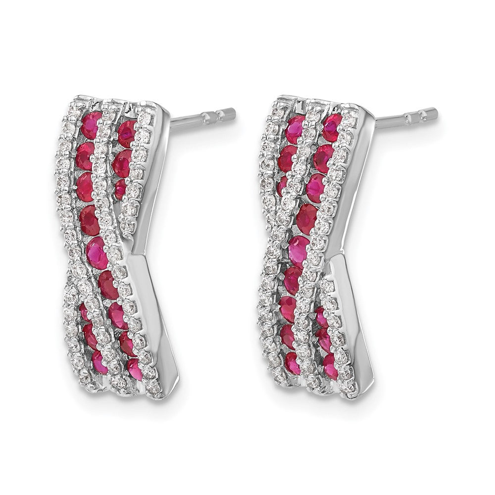 14K Weißgold Ohrringe mit echten Diamanten und Rubinen, Fancy-Design