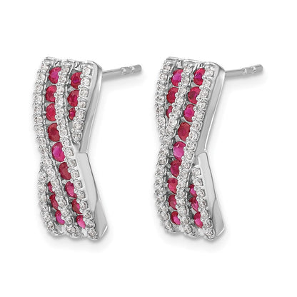 14K Weißgold Ohrringe mit echten Diamanten und Rubinen, Fancy-Design