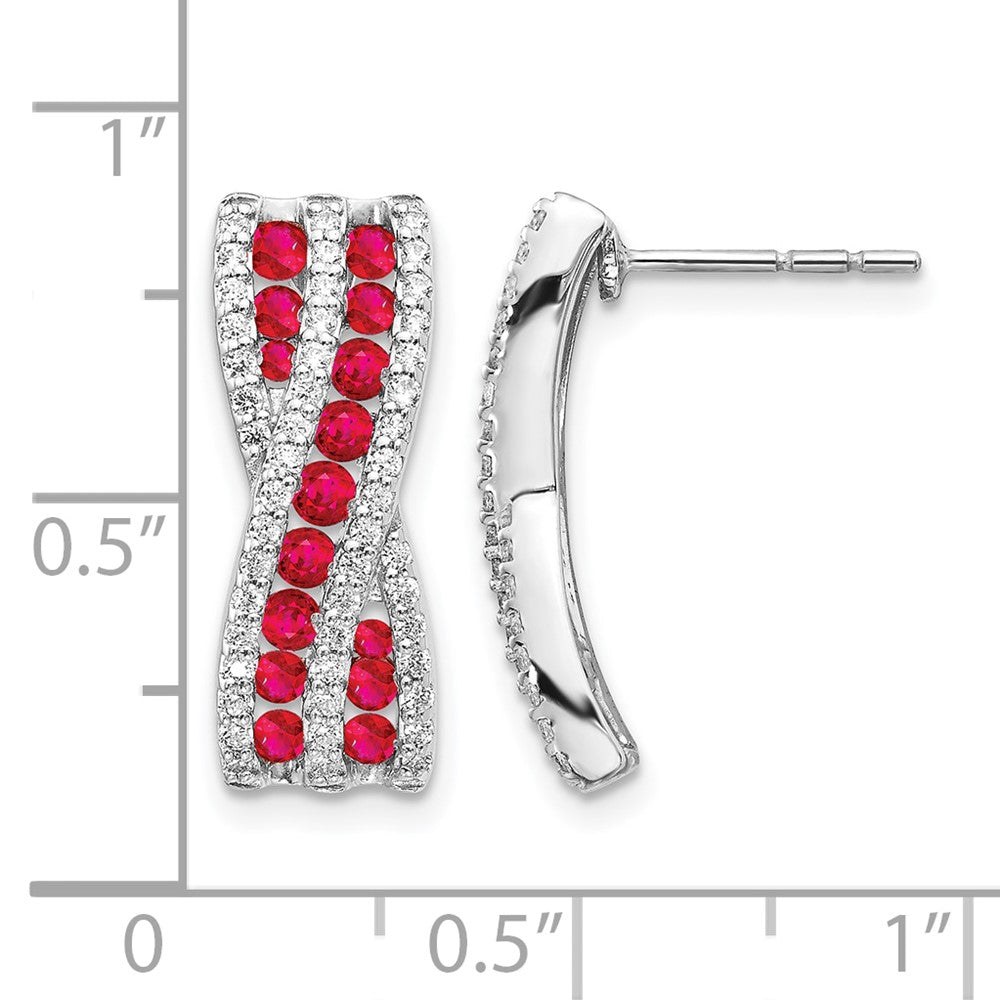 14K Weißgold Ohrringe mit echten Diamanten und Rubinen, Fancy-Design