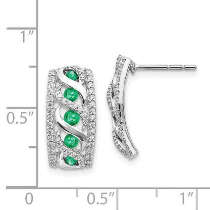 14K Weißgold Ohrringe mit echten Diamanten und Smaragden, Fancy-Design