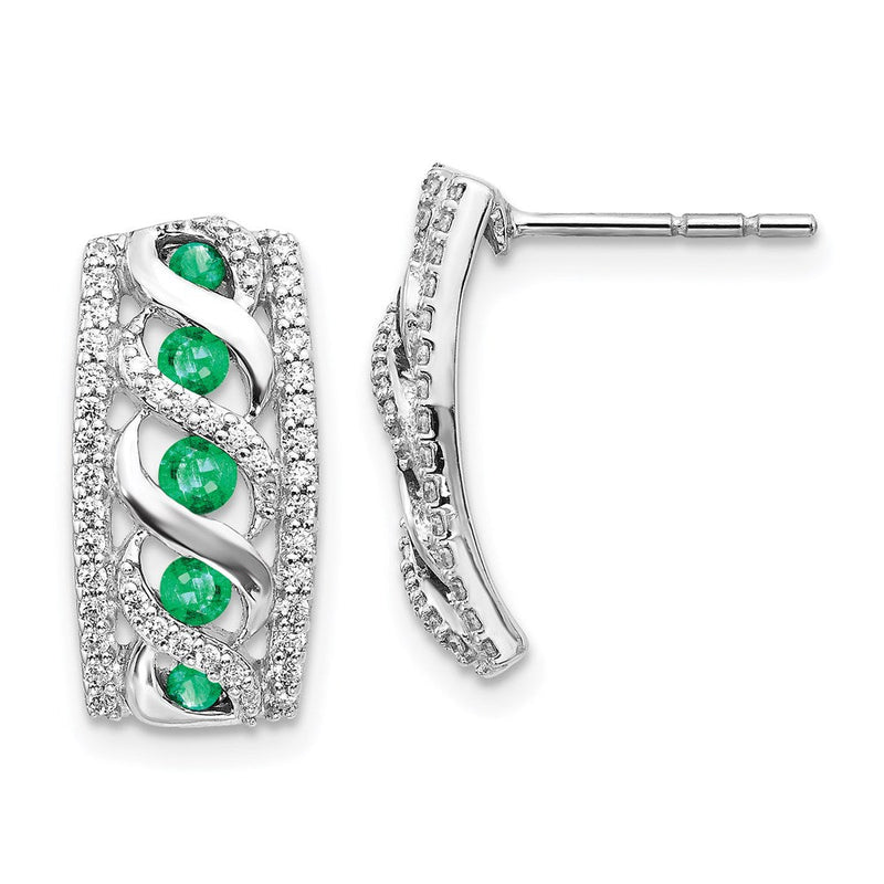 14K Weißgold Ohrringe mit echten Diamanten und Smaragden, Fancy-Design