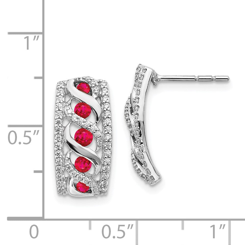 14K Weißgold Ohrringe mit echten Diamanten und Rubinen, Fantasie-Design