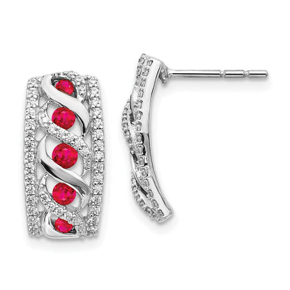 14K Weißgold Ohrringe mit echten Diamanten und Rubinen, Fantasie-Design