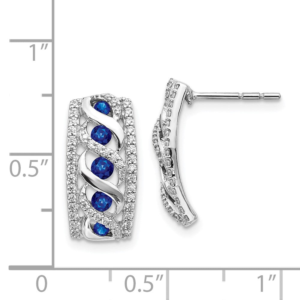 14K Weißgold Ohrringe mit echten Diamanten und Saphiren, Fancy-Design