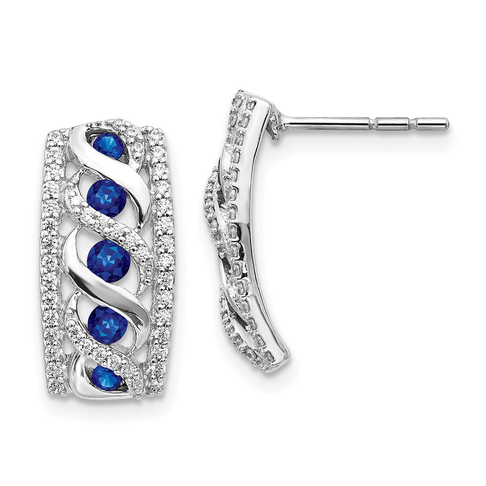 14K Weißgold Ohrringe mit echten Diamanten und Saphiren, Fancy-Design