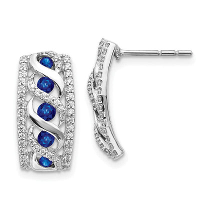 14K Weißgold Ohrringe mit echten Diamanten und Saphiren, Fancy-Design