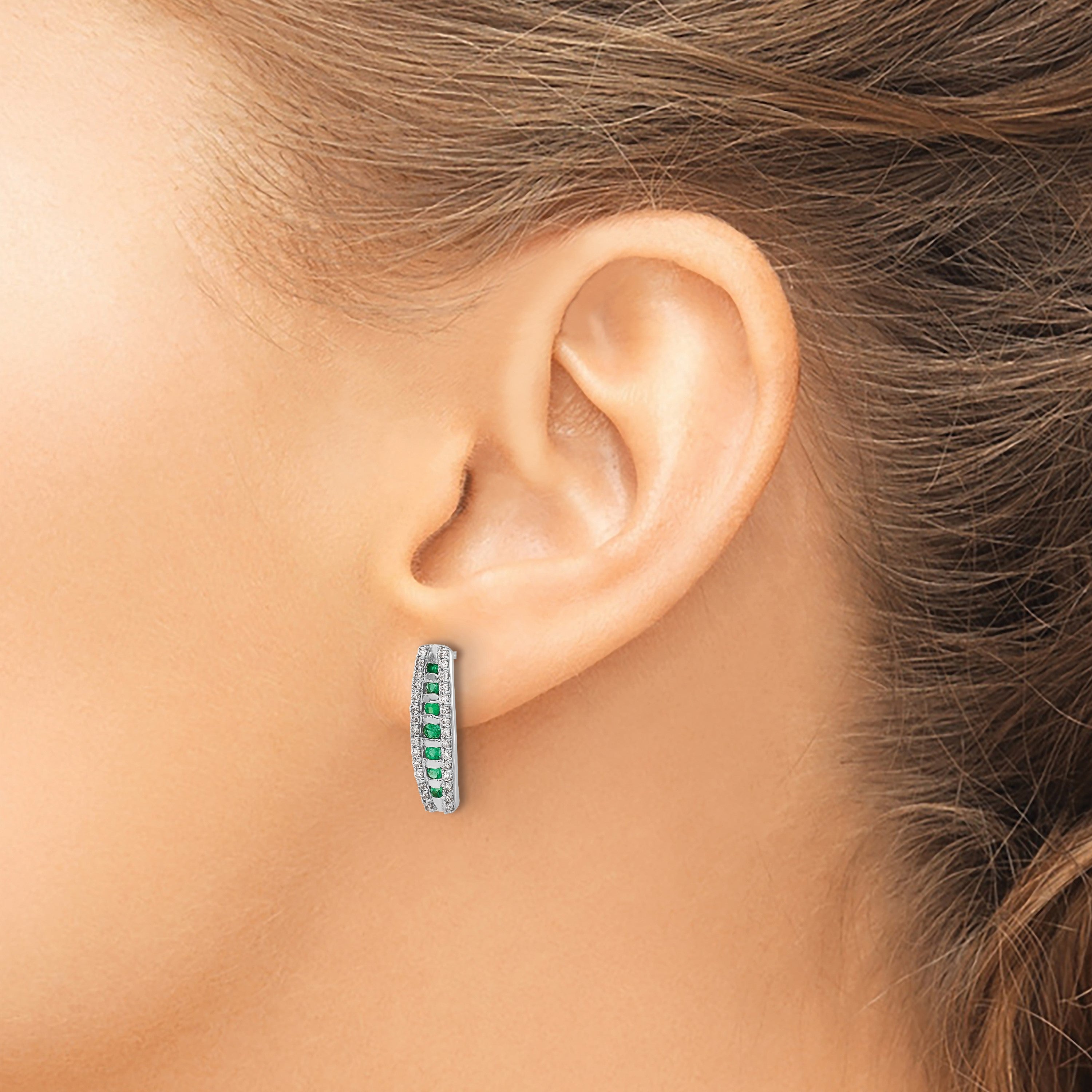 14K Weißgold Ohrringe mit echten Diamanten und Smaragden, Fancy-Design