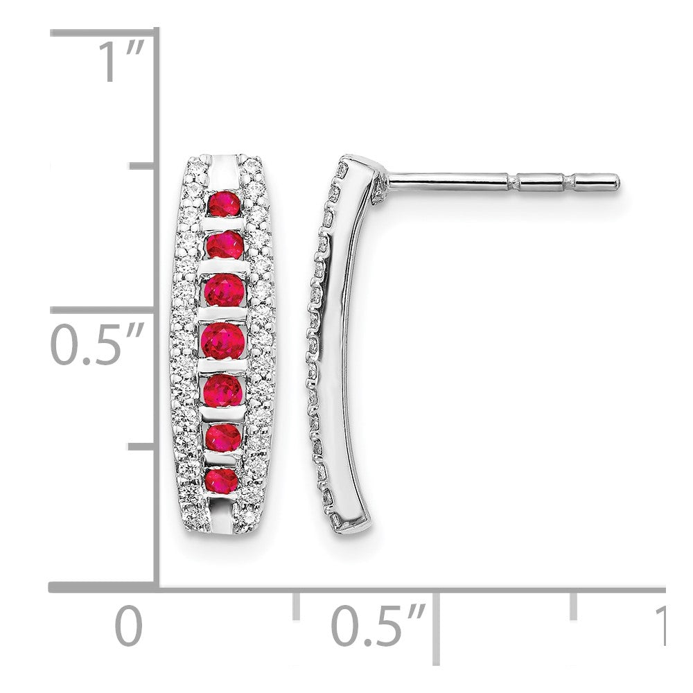 14K Weißgold Ohrringe mit echten Diamanten und Rubinen, Fancy-Design