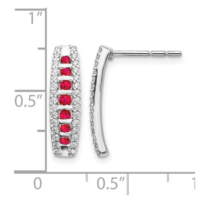 14K Weißgold Ohrringe mit echten Diamanten und Rubinen, Fancy-Design