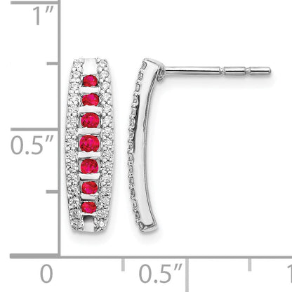 14K Weißgold Ohrringe mit echten Diamanten und Rubinen, Fancy-Design