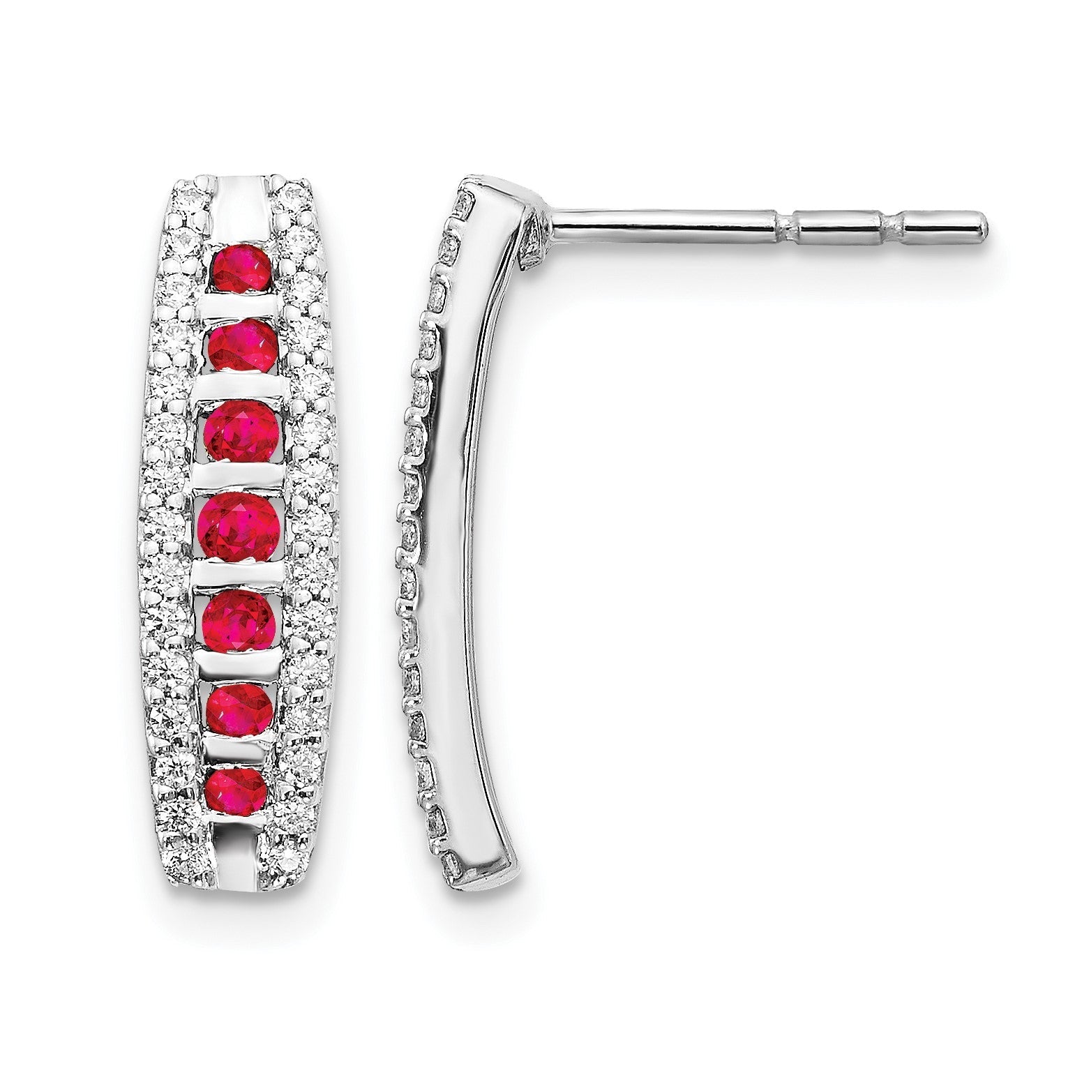 14K Weißgold Ohrringe mit echten Diamanten und Rubinen, Fancy-Design