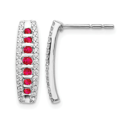 14K Weißgold Ohrringe mit echten Diamanten und Rubinen, Fancy-Design