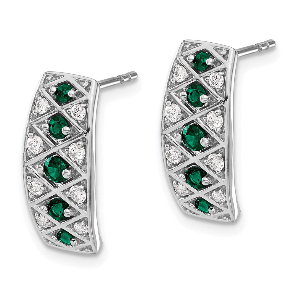14K Weißgold Ohrringe mit echten Diamanten und Smaragden, Fantasie-Design