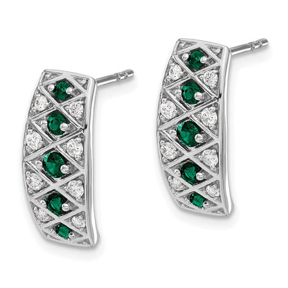14K Weißgold Ohrringe mit echten Diamanten und Smaragden, Fantasie-Design