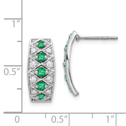 14K Weißgold Ohrringe mit echten Diamanten und Smaragden, Fantasie-Design