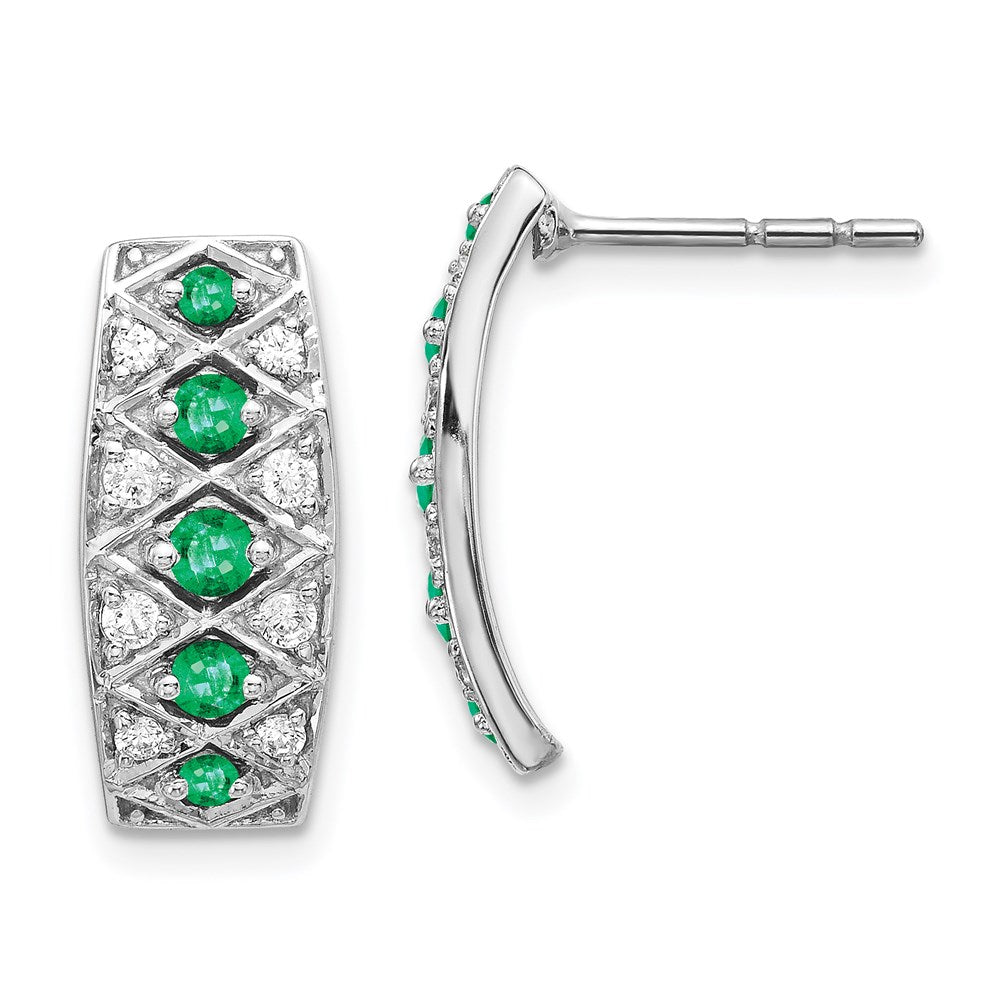 14K Weißgold Ohrringe mit echten Diamanten und Smaragden, Fantasie-Design