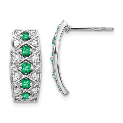 14K Weißgold Ohrringe mit echten Diamanten und Smaragden, Fantasie-Design