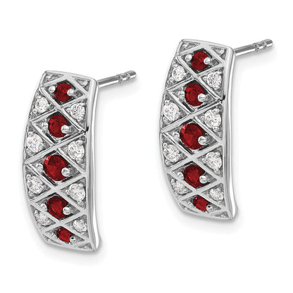 14K Weißgold Ohrringe mit echten Diamanten und Rubinen, Fancy-Design