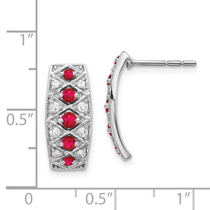 14K Weißgold Ohrringe mit echten Diamanten und Rubinen, Fancy-Design
