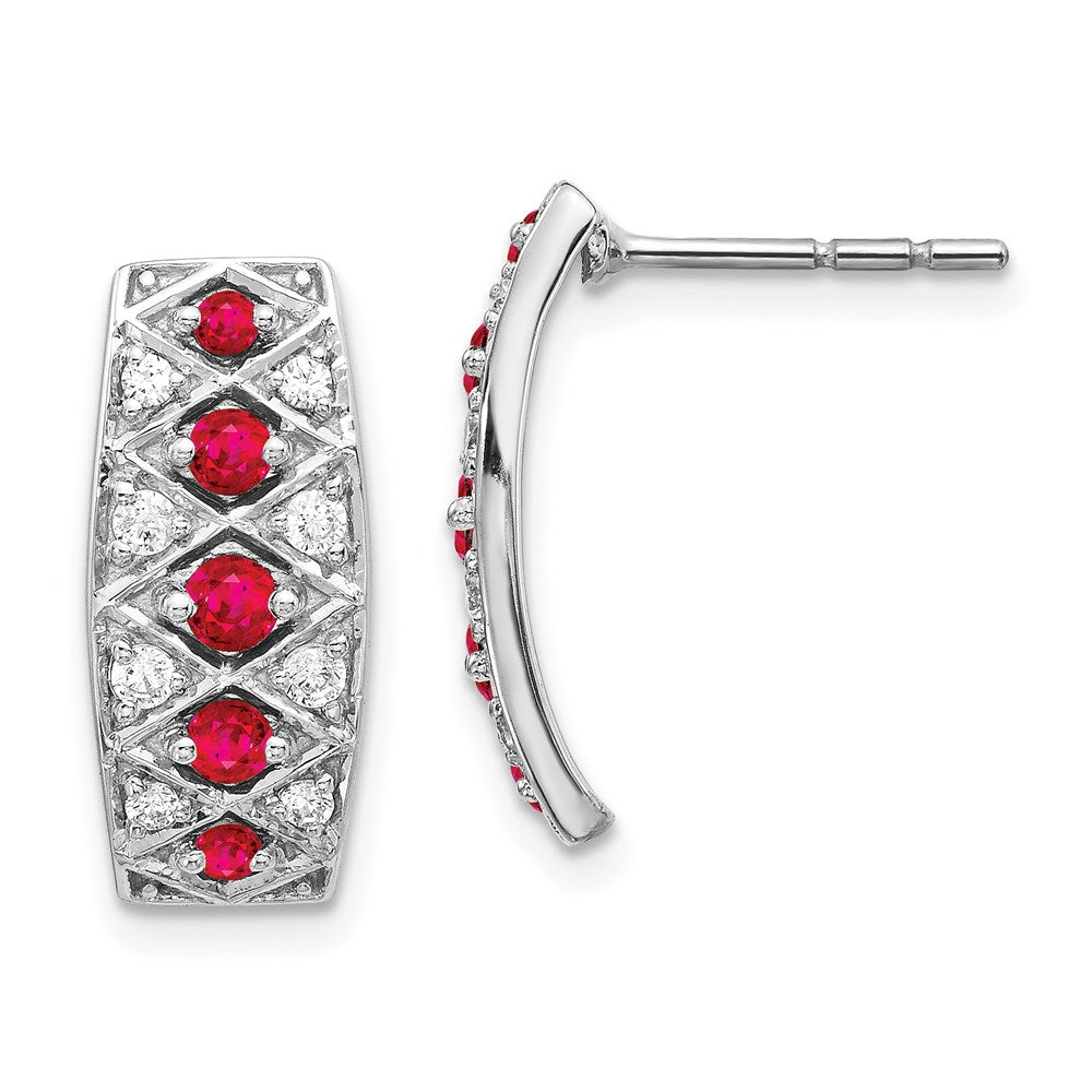 14K Weißgold Ohrringe mit echten Diamanten und Rubinen, Fancy-Design