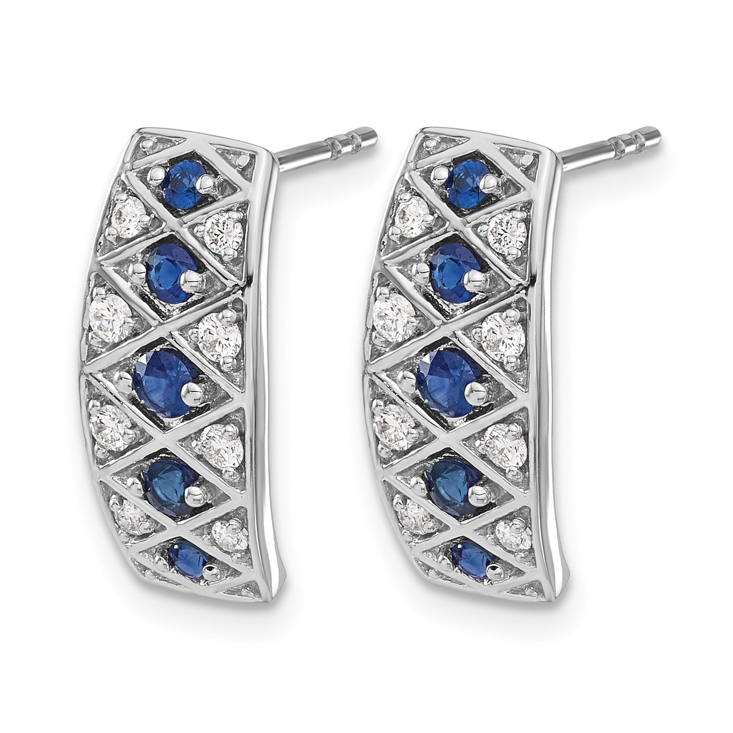 14K Weißgold Ohrringe mit echten Diamanten und Saphiren, Fancy-Design