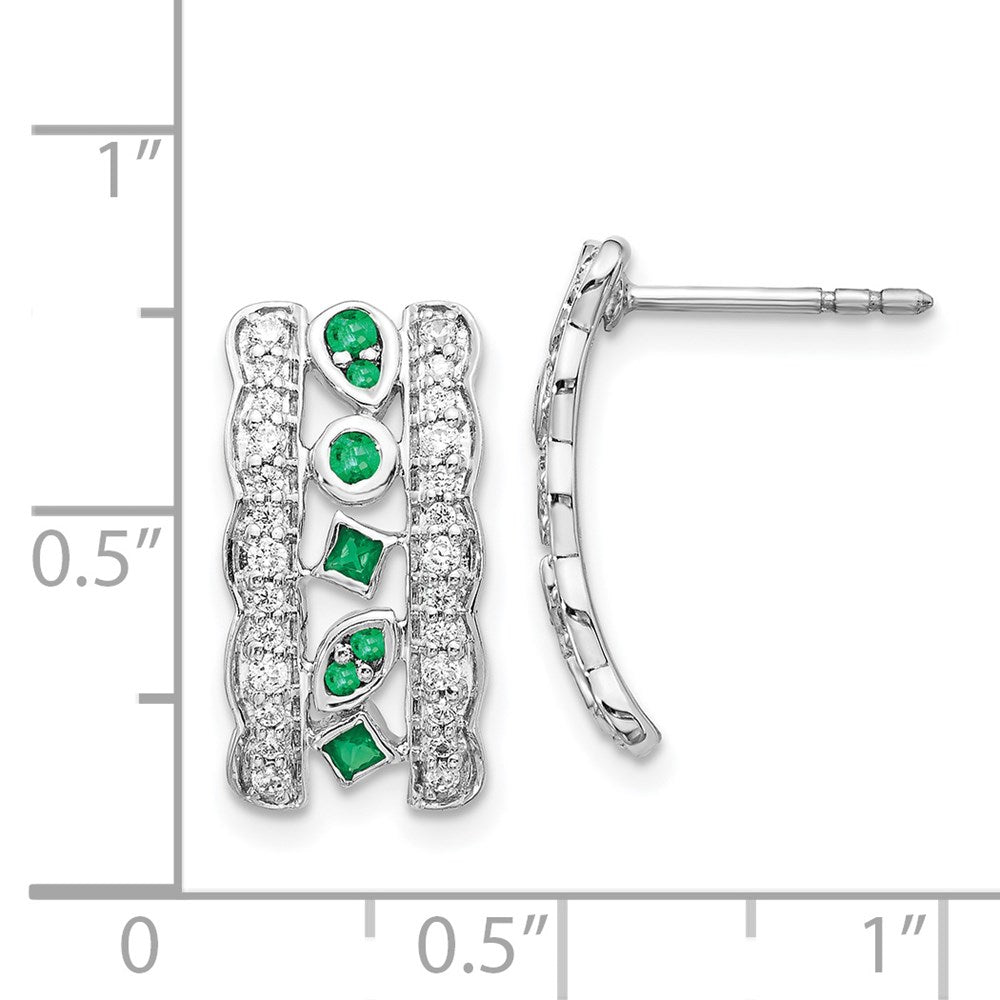14K Weißgold Ohrhänger mit echten Diamanten und Smaragden, Fantasie-Design