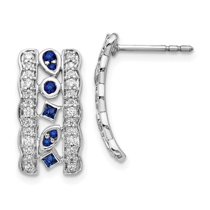 Ausgefallene Ohrringe mit echten Diamanten und Saphiren aus 14K Weißgold