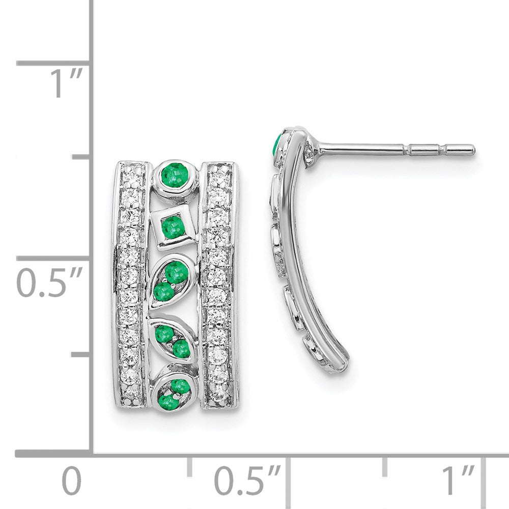 14K Weißgold Ohrringe mit echten Diamanten und Smaragden, ausgefallenes Design