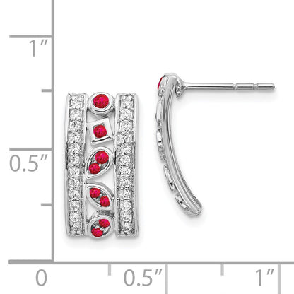 14K Weißgold Ohrringe mit echten Diamanten und Rubinen, Fancy-Design