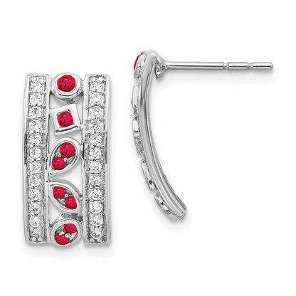 14K Weißgold Ohrringe mit echten Diamanten und Rubinen, Fancy-Design