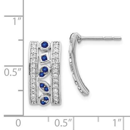 14K Weißgold Ohrringe mit echten Diamanten und Saphiren, Fantasie-Design
