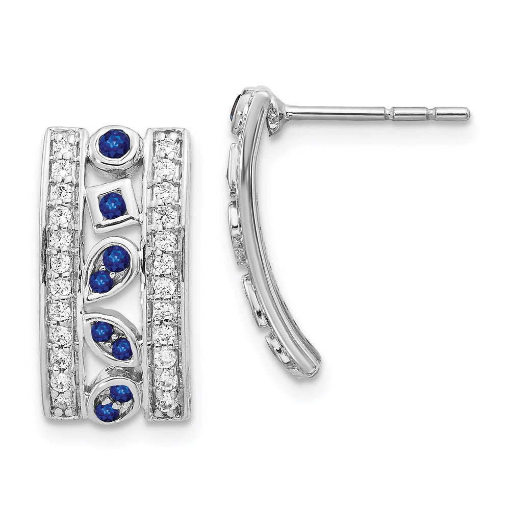 14K Weißgold Ohrringe mit echten Diamanten und Saphiren, Fantasie-Design