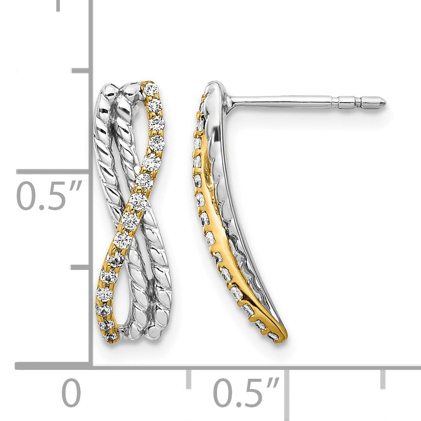 14K Gelbgold Bicolor Ohrringe mit echten Diamanten im Fantasie-Design