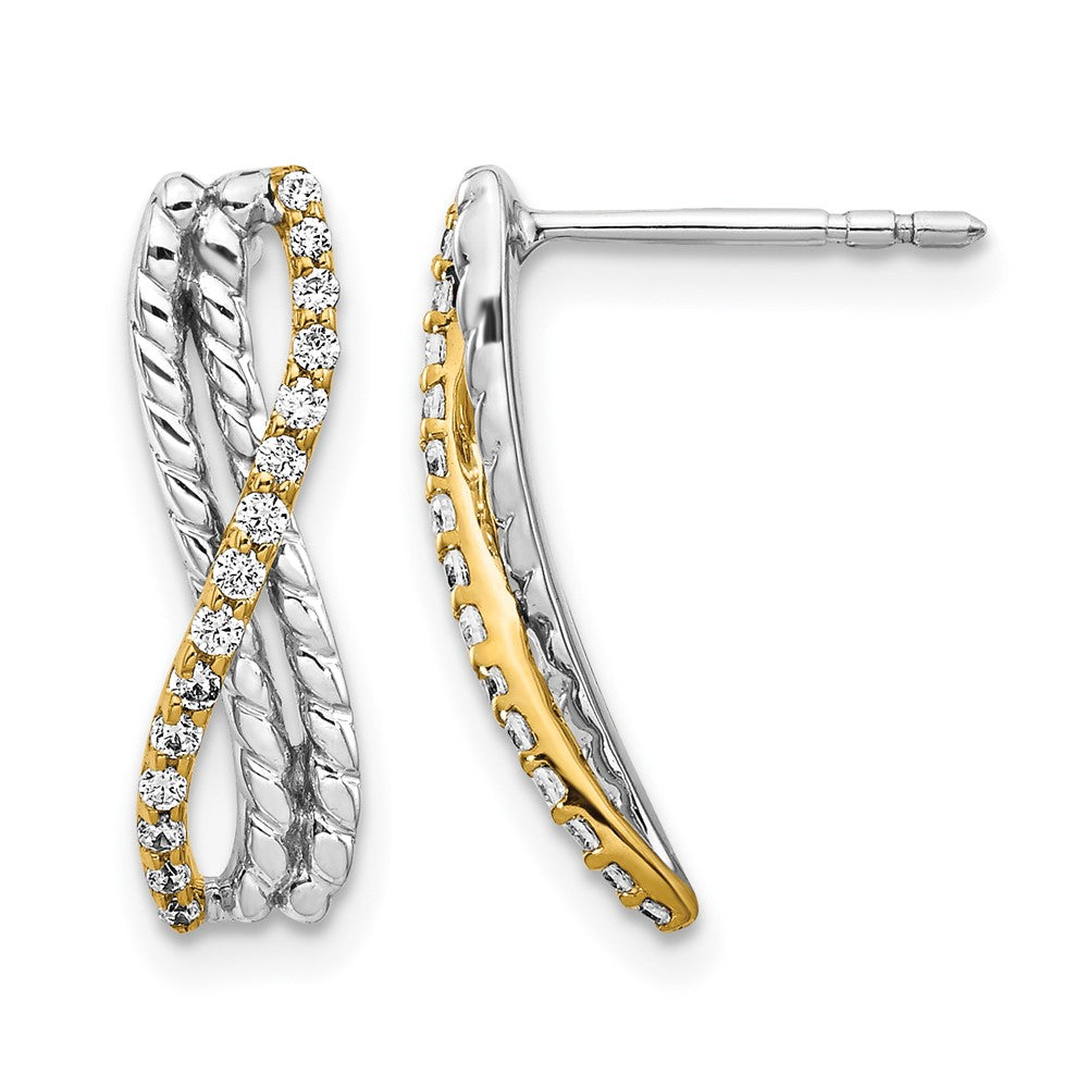 14K Gelbgold Bicolor Ohrringe mit echten Diamanten im Fantasie-Design