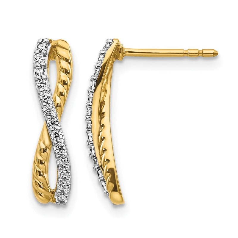 14K Gelbgold Bicolor Ohrstecker mit Echtdiamanten im ausgefallenen Twist-Design