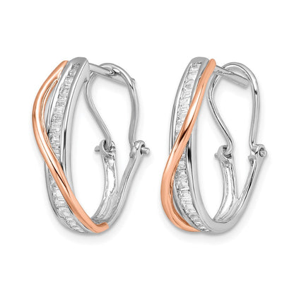 14K Gelbgold Ohrringe mit Rosen- und Weißgold-Fantasie-Design und echten Diamanten
